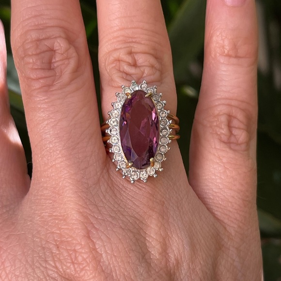 14KT gold electroplated ESPO purple pink stone halo vintage ring - Picture 7 of 10